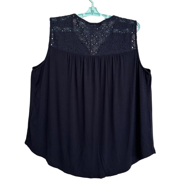 Artesia Navy Blue Embroidered Sleeveless Top XXL Womens Boho Lace Yoke Hippie - Picture 2 of 7